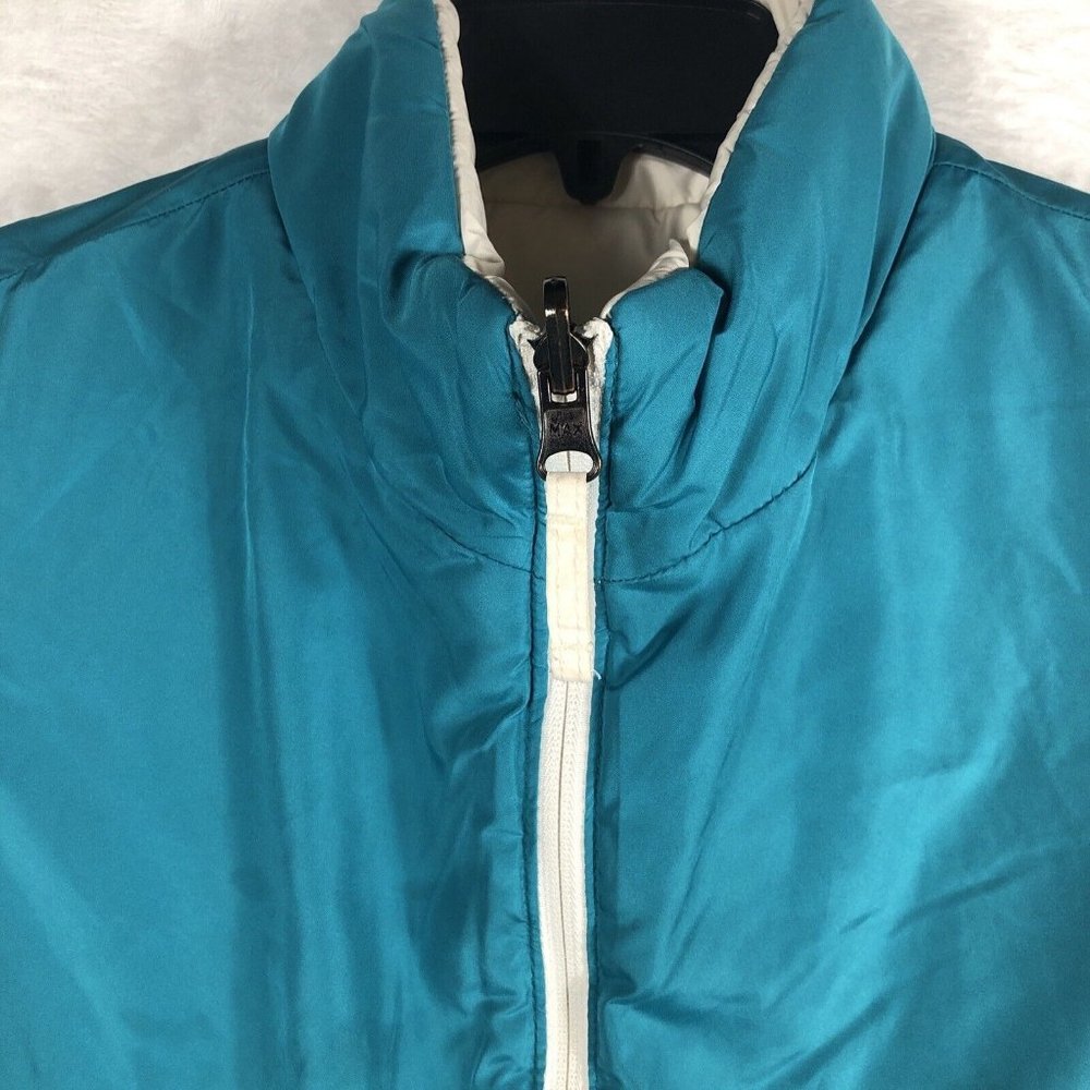 Merona Womens Size Large Reversible Puffer Vest Cream Teal Full Zip Pockets Cute - Picture 5 of 12